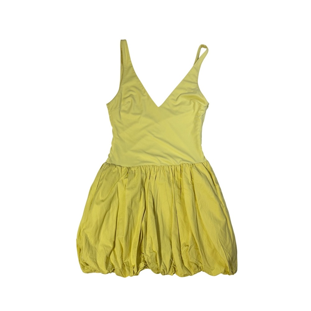 Zara European Summer Butter Yellow Drop Waist Bubble Puff Hem Mini Tank Dress